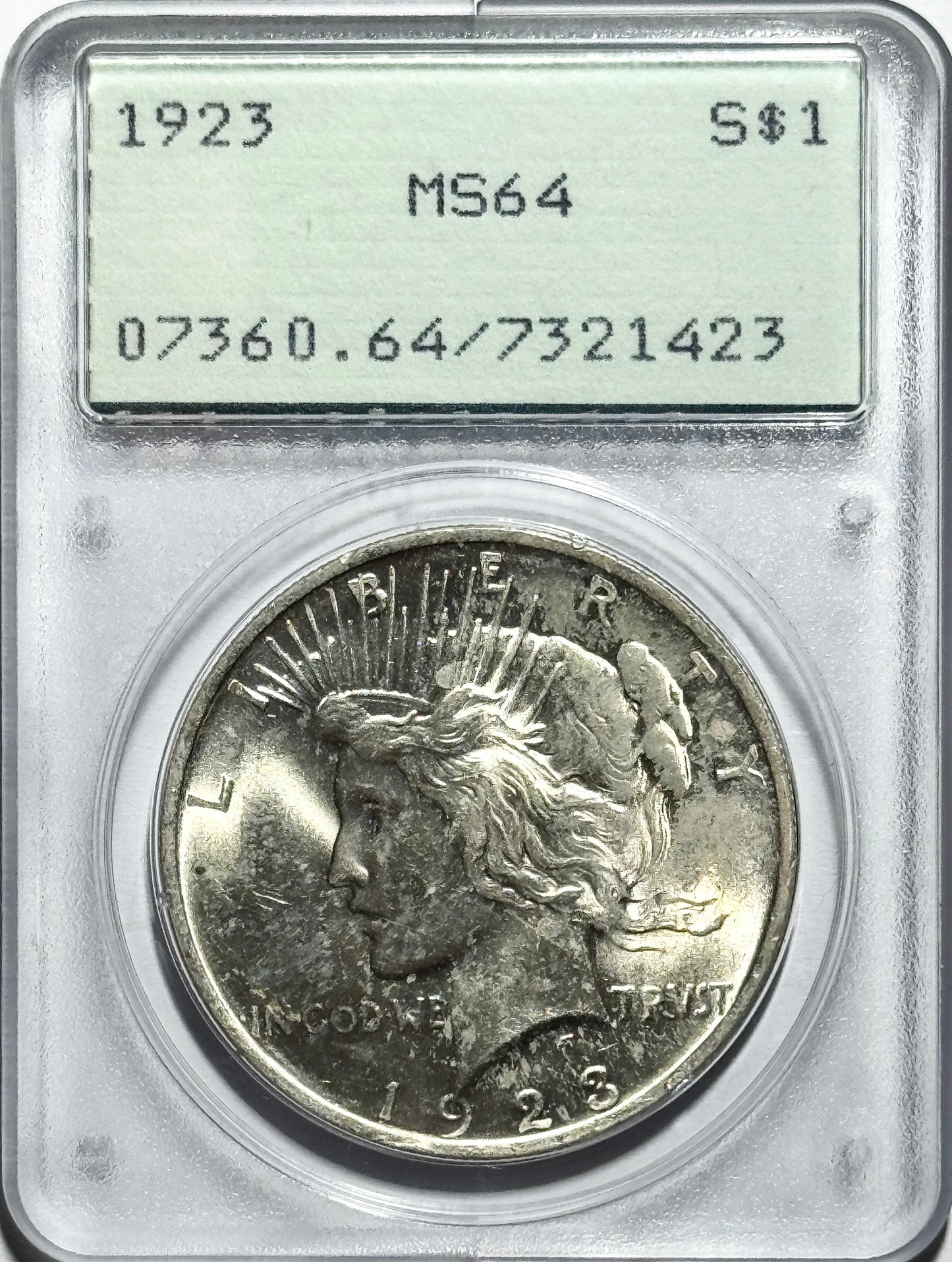 1923 Peace Silver Dollar - PCGS MS64 - Rattler 90% Silver Classic Milk Spots