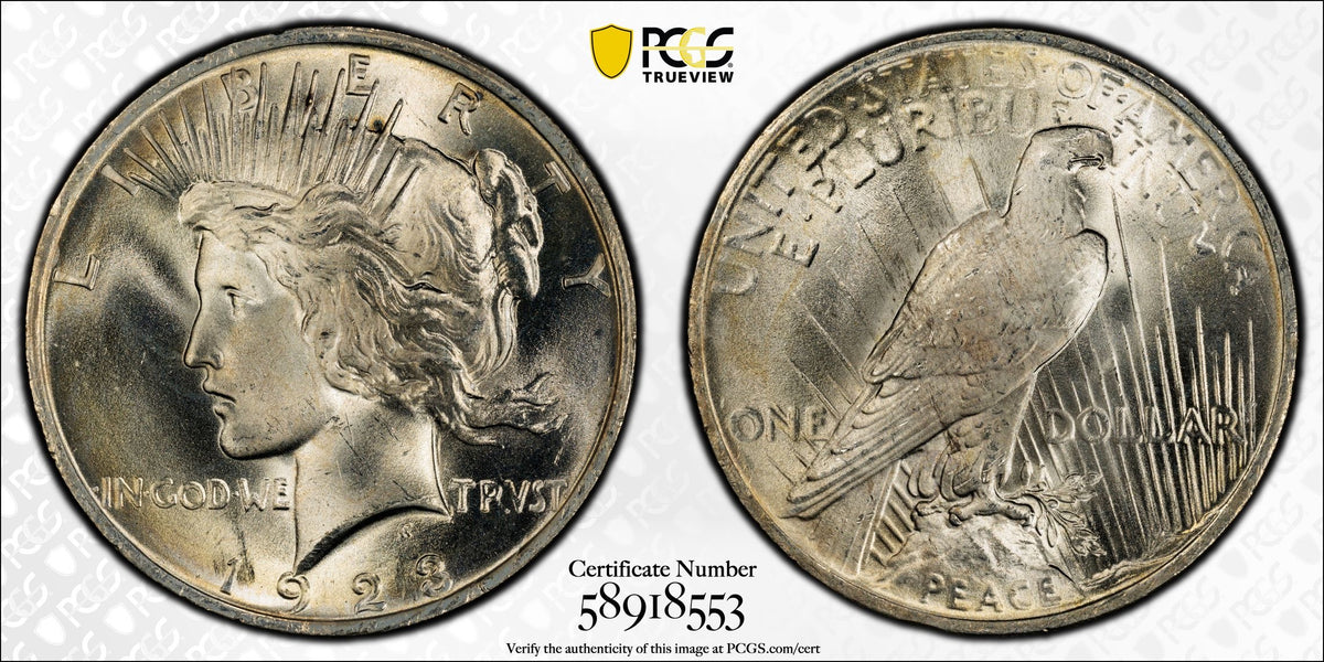 1923 Peace Silver Dollar - PCGS MS66 - 90% Silver Philadelphia True View