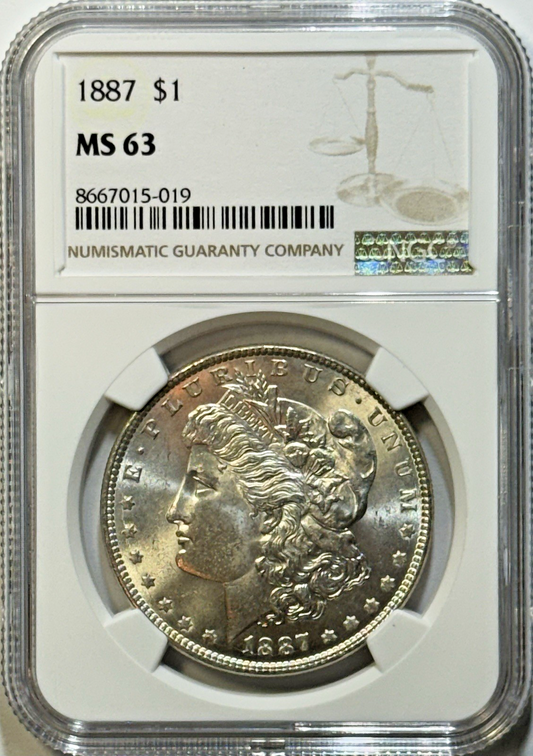 1887 Morgan Silver Dollar — NGC MS63 - Clean Mint State, Solid Original Surfaces