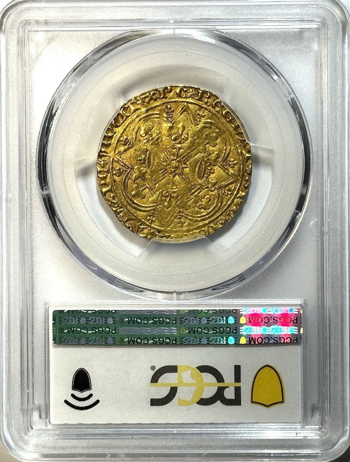 1364-80 France Gold Franc a Pied - PCGS AU53 - Beautiful Medieval Hammered Gold!