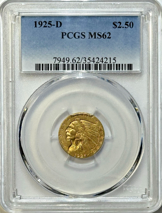 1925-D $2.50 Indian Gold PCGS MS62 — Pre-33 Quarter Eagle