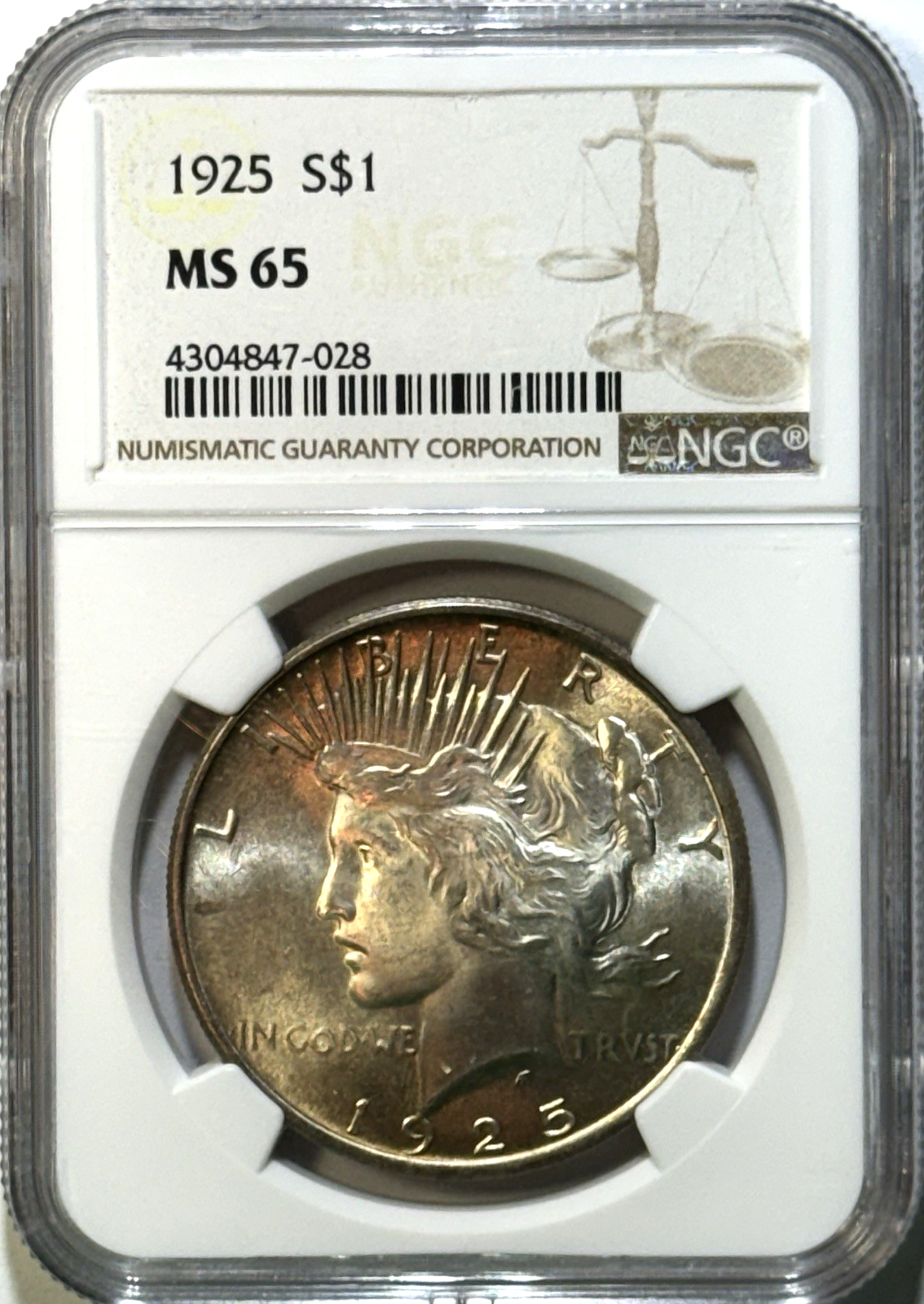 1925 Peace Dollar | NGC MS65 | Soft Golden Hue | Beautiful Eye Appeal