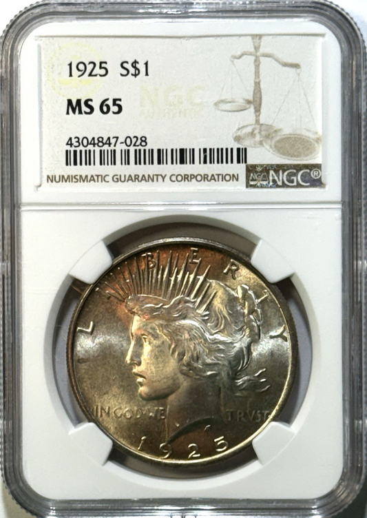 1925 Peace Dollar | NGC MS65 | Soft Golden Hue | Beautiful Eye Appeal