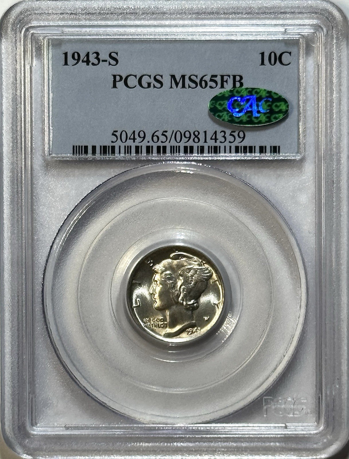 1943-S Mercury Dime - PCGS MS65FB CAC - Full Bands Blast White Sharp