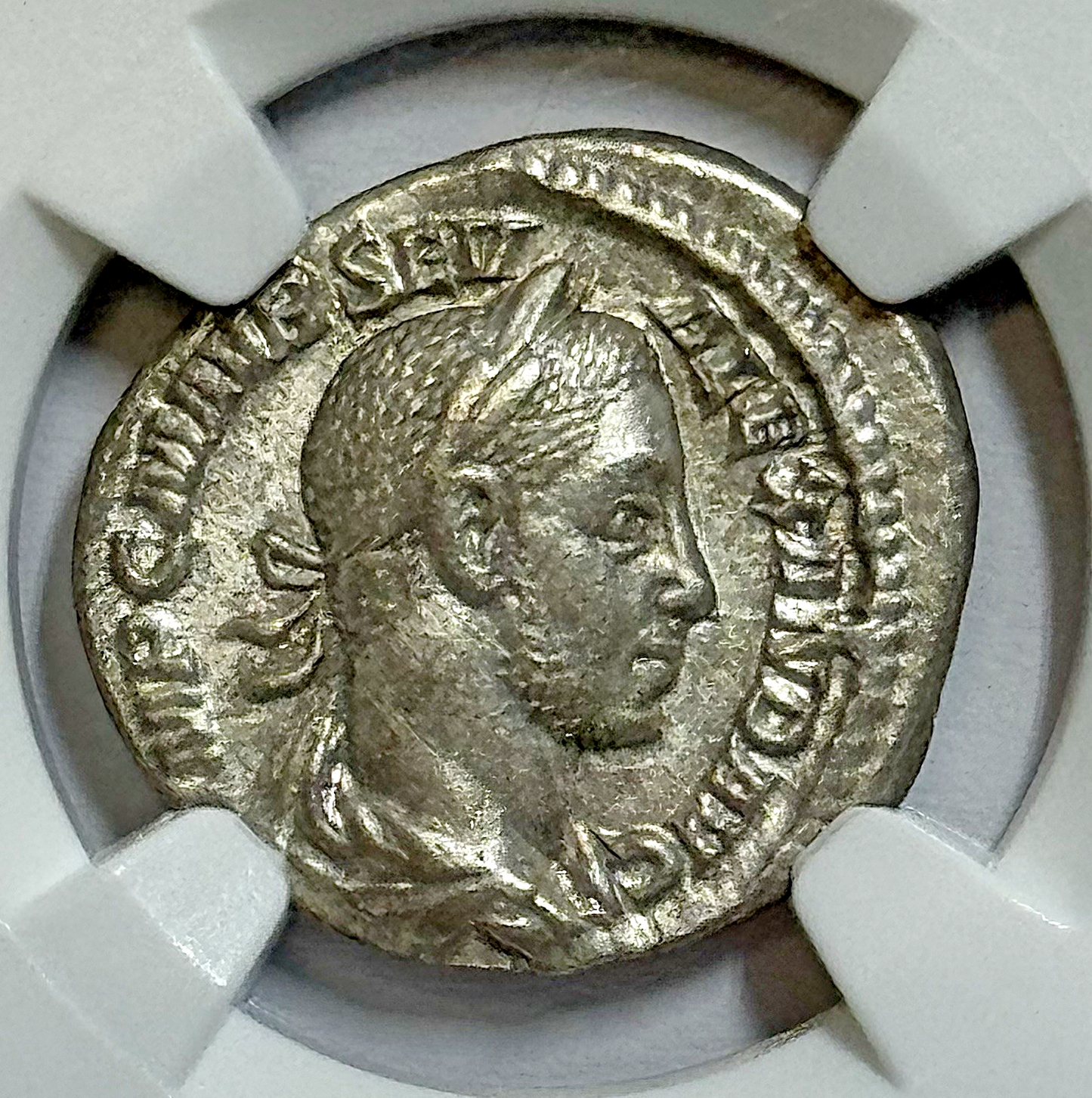 222–235 AD Severus Alexander Roman Emp Denarius — NGC AU • Silver • 4/5 3/5
