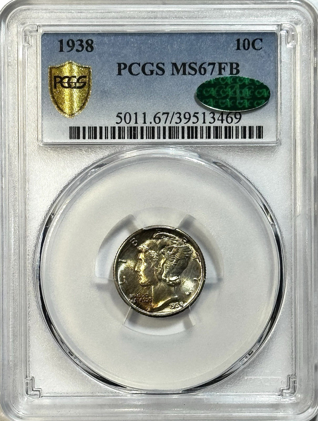 1938 Mercury Dime - PCGS MS67FB CAC - Superb Gem Full Bands Silver 10C Registry