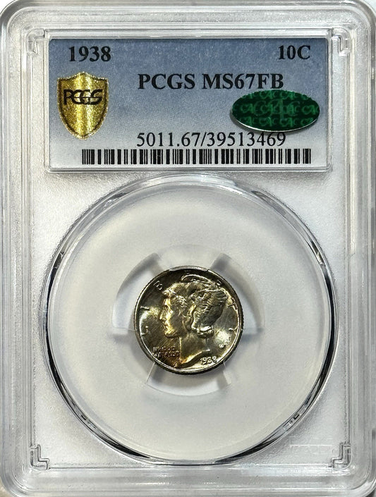 1938 Mercury Dime - PCGS MS67FB CAC - Superb Gem Full Bands Silver 10C Registry