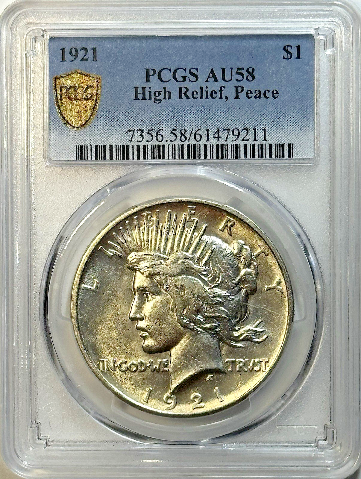 1921 Peace Dollar High Relief PCGS AU58 Beautiful Key Date First Year Issue $1!