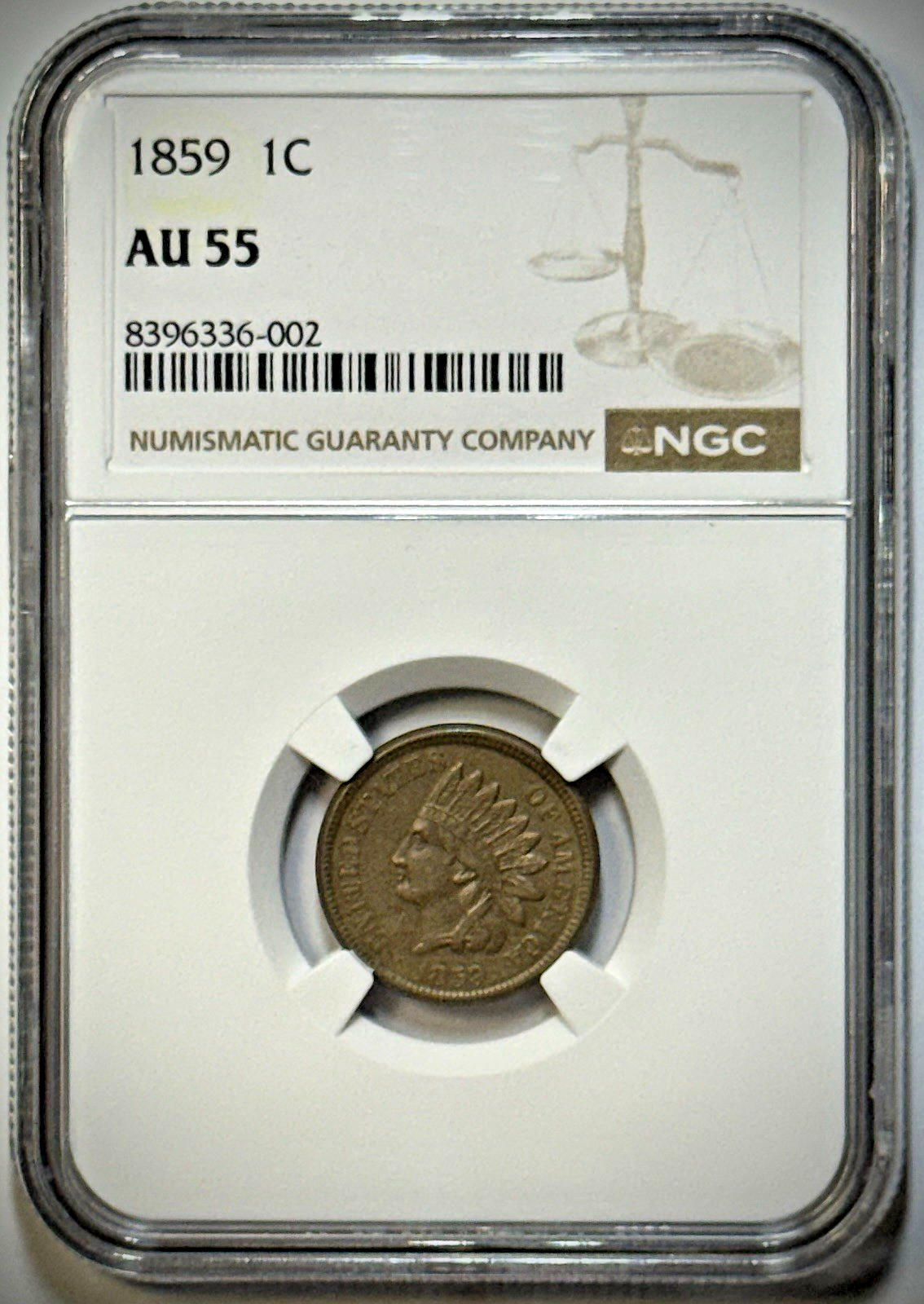 1859 Indian Head 1c- NGC AU55- First Year of Issue Replacing the Flying Eagle 1c