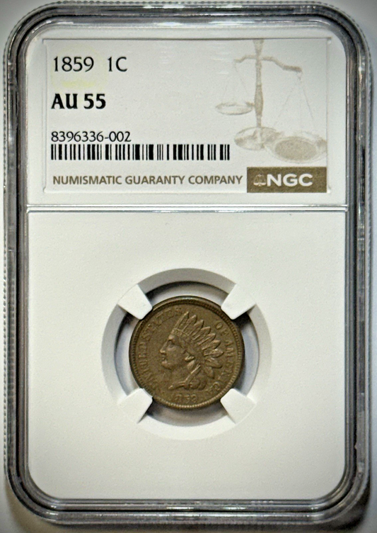 1859 Indian Head 1c- NGC AU55- First Year of Issue Replacing the Flying Eagle 1c