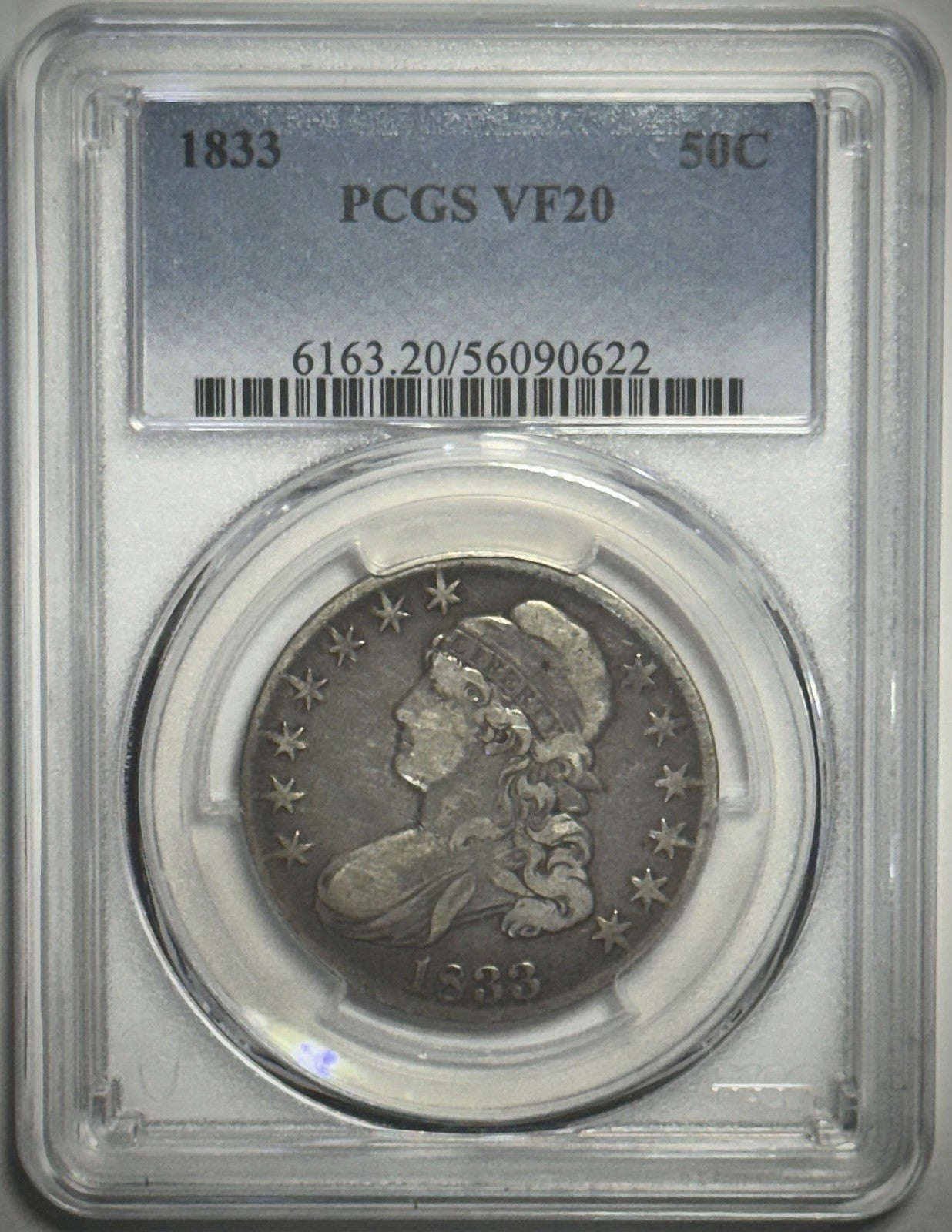 1833 Capped Bust Half Dollar 50C – PCGS VF20 – EARLY U.S. SILVER HEAVYWEIGHT!
