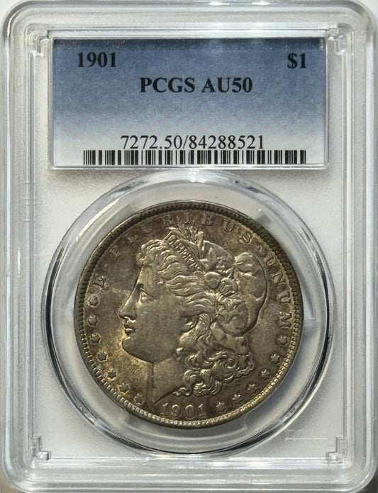 1901 Morgan Silver Dollar $1 – PCGS AU50 – KEY DATE - TONED