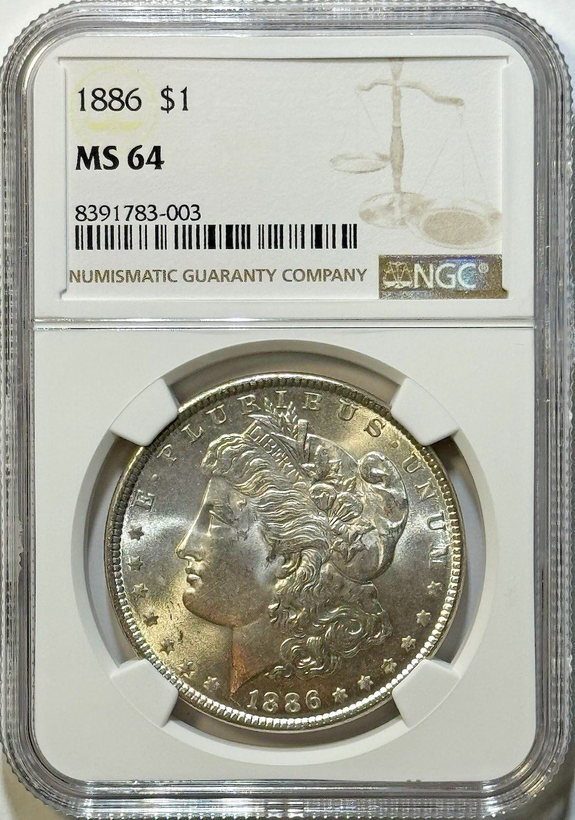 1886 Morgan Silver Dollar $1 — NGC MS64 | Original Mint State, Strong Luster