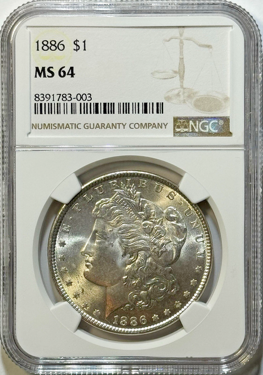 1886 Morgan Silver Dollar $1 — NGC MS64 | Original Mint State, Strong Luster