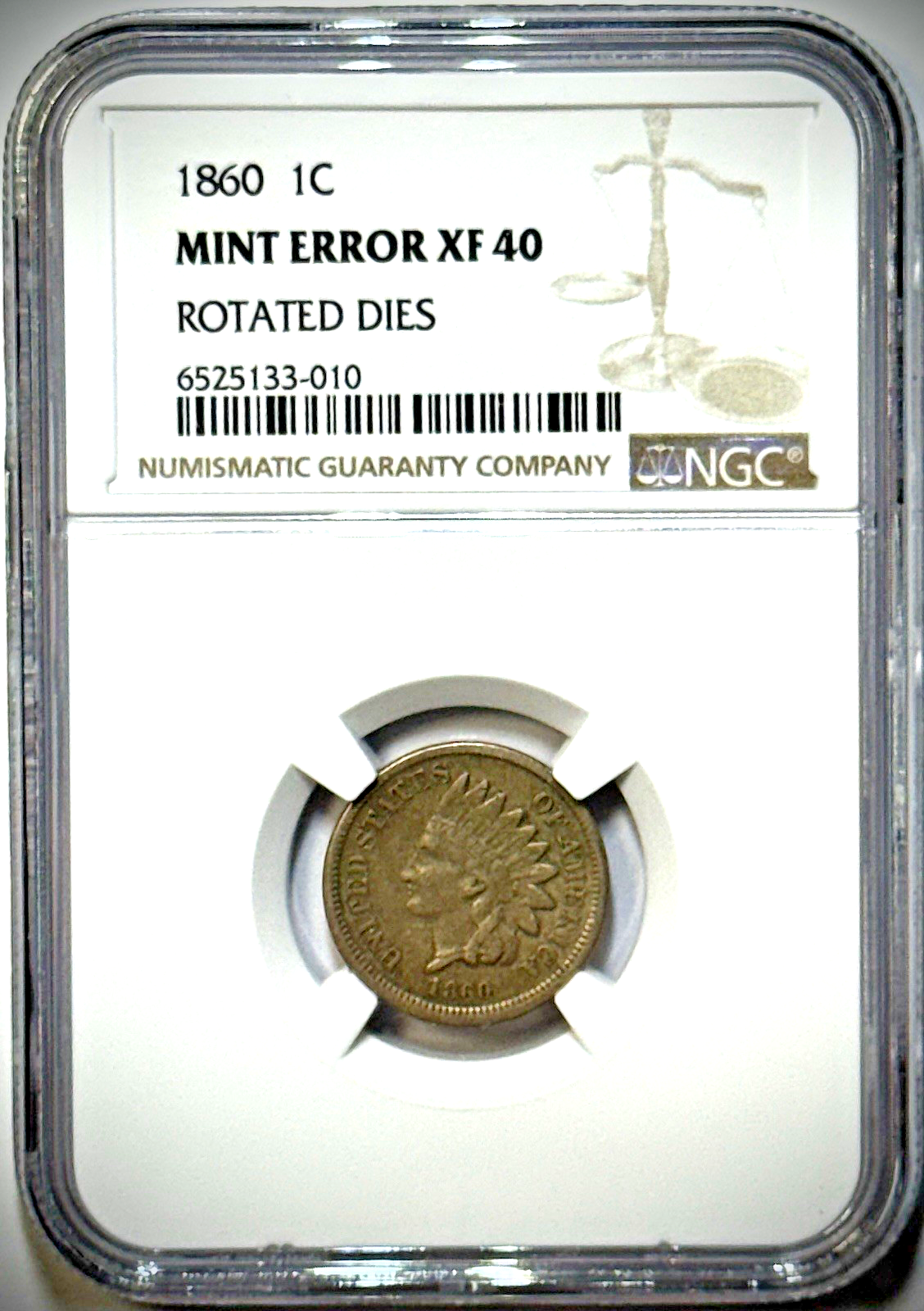 1860 Indian Head Cent NGC XF40 Rotated Dies Mint Error | Civil War Era