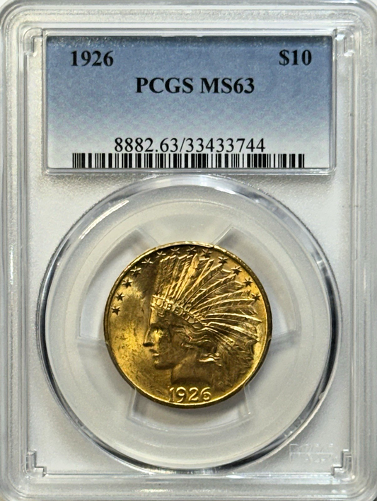 1926 $10 Indian Head Gold – PCGS MS63 – Lustrous Pre-33 Heater!