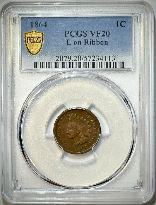 1864 Indian Head Cent 1C PCGS VF20 | L on Ribbon Variety | Civil War Era