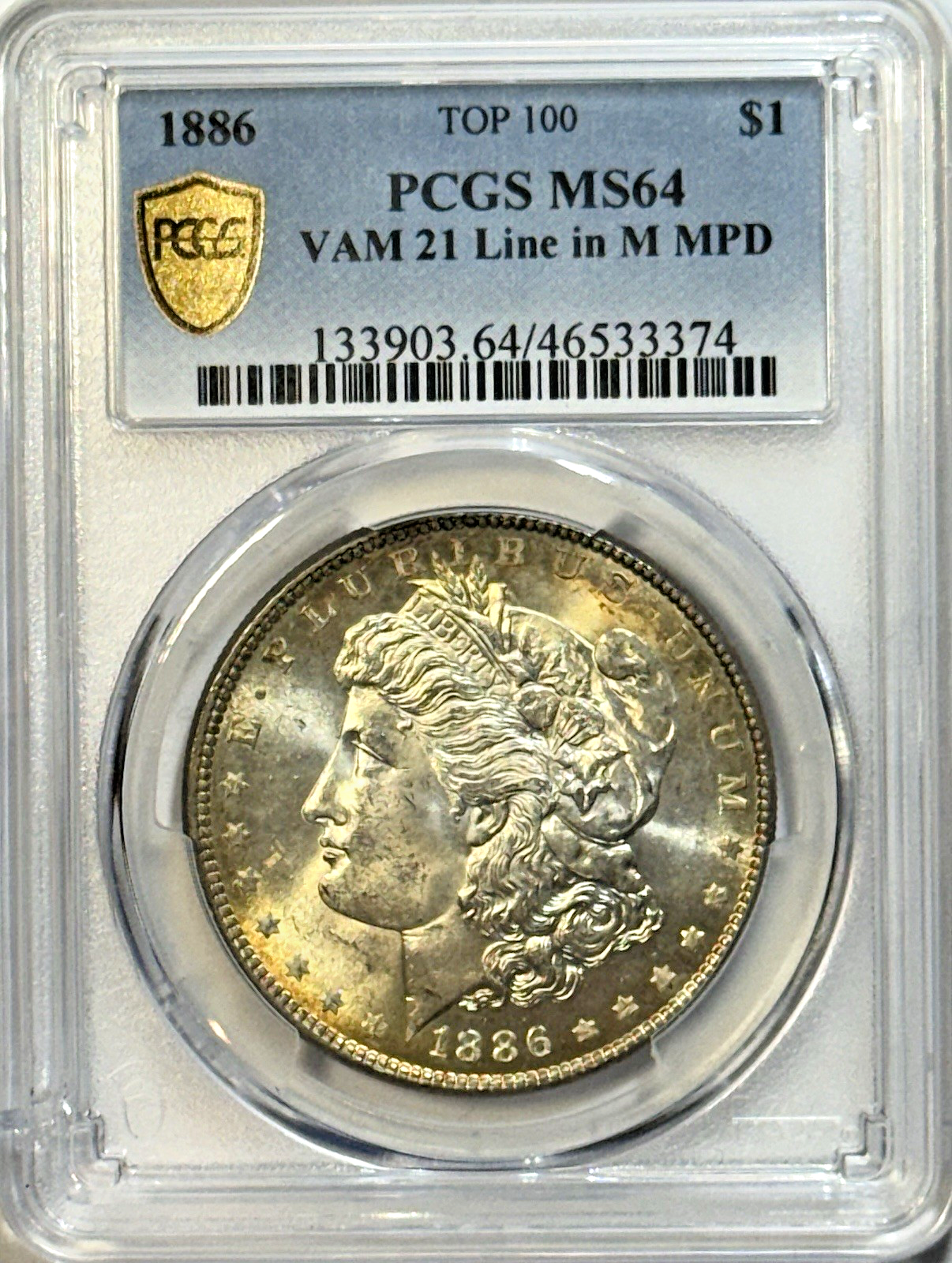 1886 Morgan Silver Dollar PCGS MS64 | TOP 100 VAM-21 Line in M | Killer Luster!