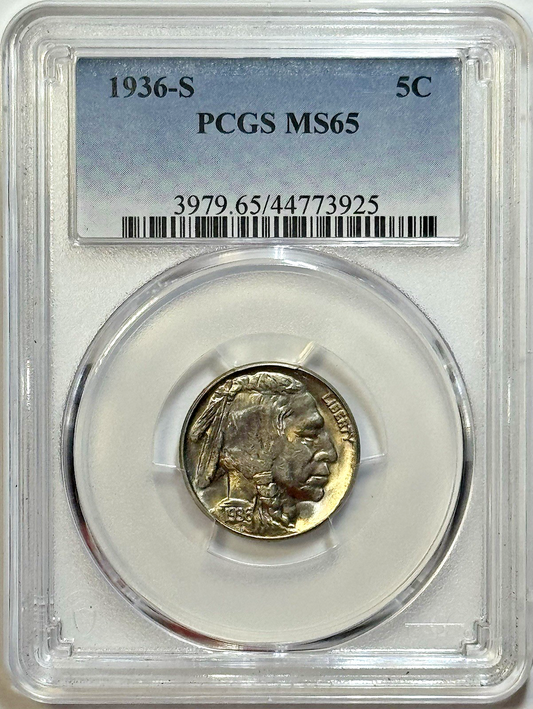 1936‑S Buffalo Nickel – PCGS MS65 TRUE GEM - Pristine San Francisco Mint Strike