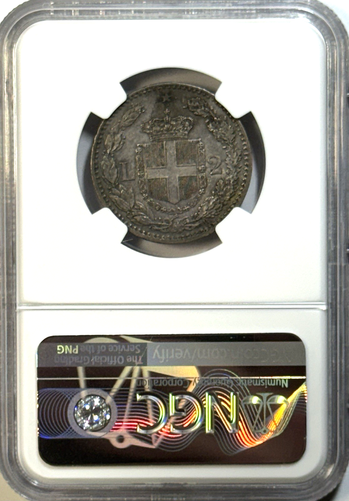 1881-R Italy 2 Lire Silver NGC AU58 — Umberto I — Rome Mint Crown-Lite Heat