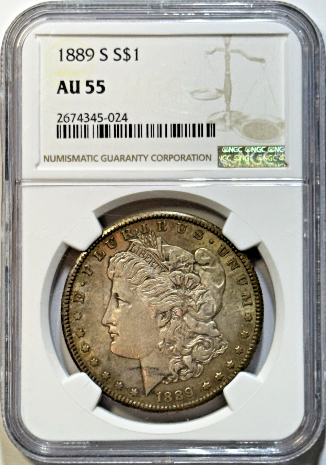 1889-S Morgan Silver Dollar — NGC AU55 Beautiful Natural Toning *Semi-Key Date*