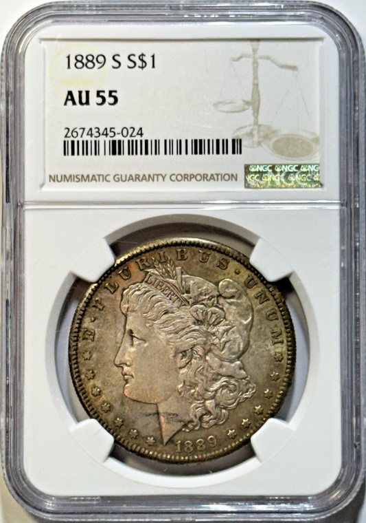 1889-S Morgan Silver Dollar — NGC AU55 Beautiful Natural Toning *Semi-Key Date*