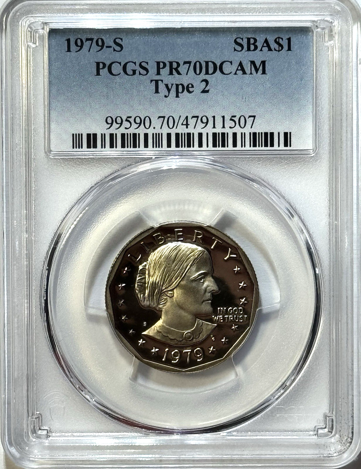 1979-S Susan B. Anthony Dollar – TYPE 2 – PCGS PR70 DCAM – PERFECT PROOF