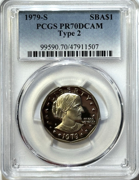 1979-S Susan B. Anthony Dollar – TYPE 2 – PCGS PR70 DCAM – PERFECT PROOF