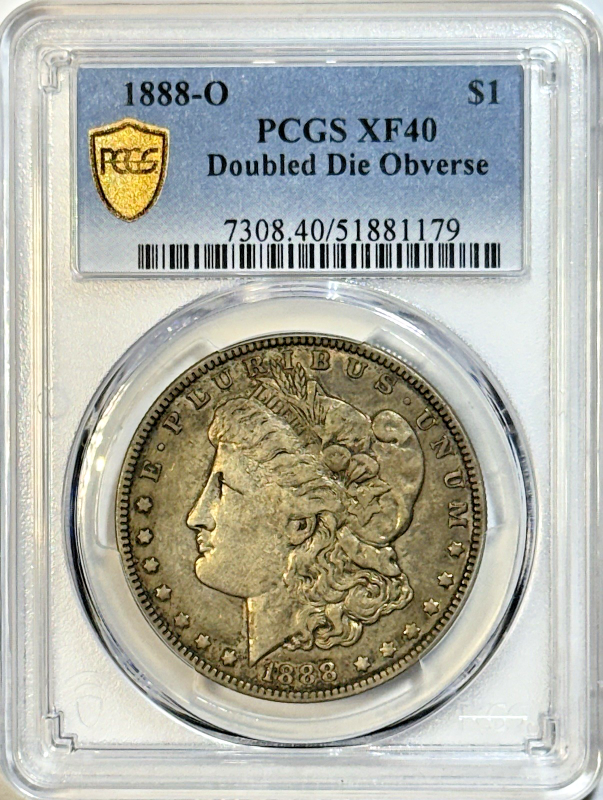 1888-O Morgan Dollar - PCGS XF40 - Doubled Die Obverse Variety - Gold Shield!