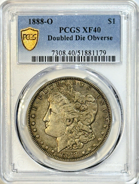 1888-O Morgan Dollar - PCGS XF40 - Doubled Die Obverse Variety - Gold Shield!