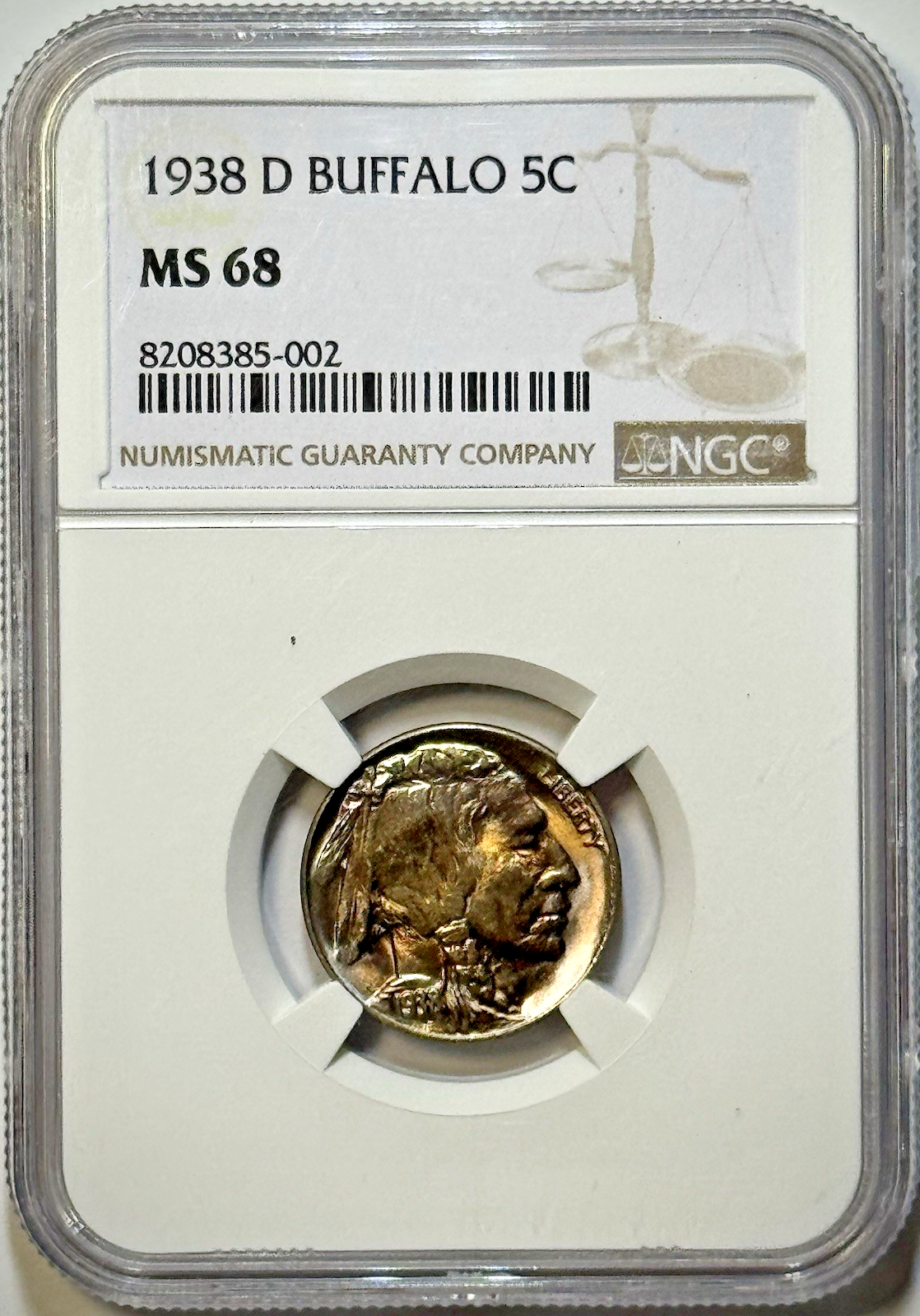 1938-D Buffalo Nickel – NGC MS68 – Great Luster – Beautiful Toning!