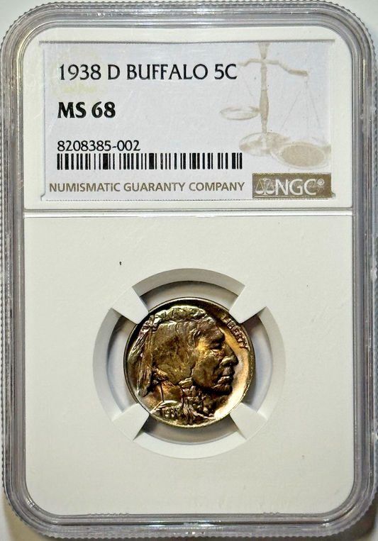 1938-D Buffalo Nickel – NGC MS68 – Great Luster – Beautiful Toning!