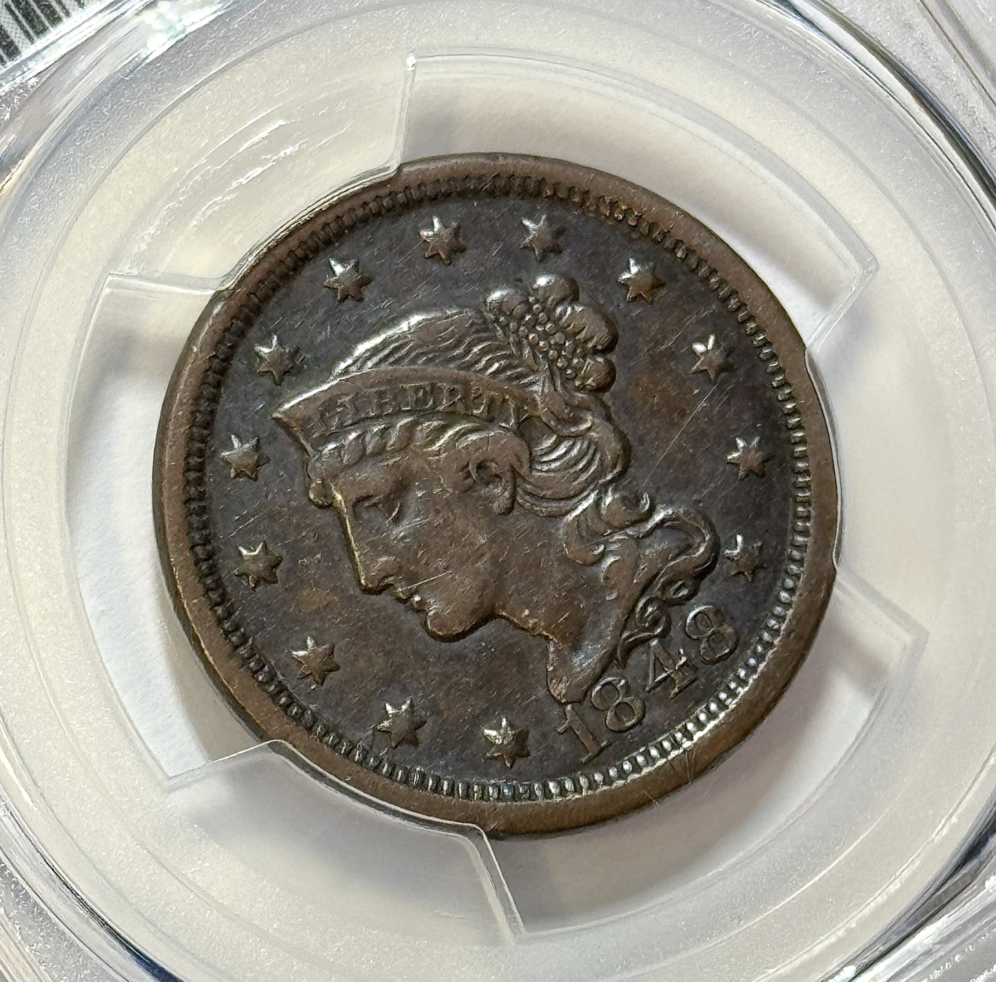 1848 Large Cent PCGS VF35 BN — CHOICE MID-GRADE EARLY COPPER