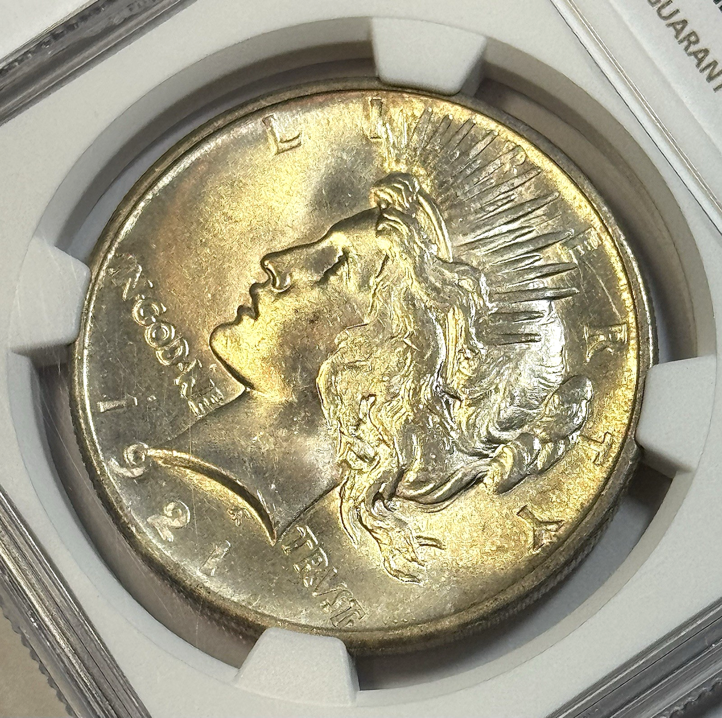 1921 Peace Dollar High Relief- NGC MS65- Light Golden Toning Key Date