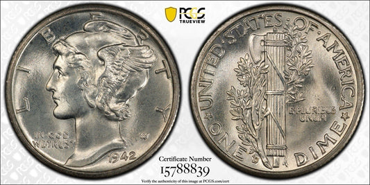 1942-D Mercury Dime - PCGS MS67FB Gold Shield -Superb Gem Full Bands (FB)!