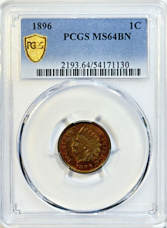 1896 Indian Head Cent PCGS MS64BN | Choice Mint State | Gorgeous Original Brown