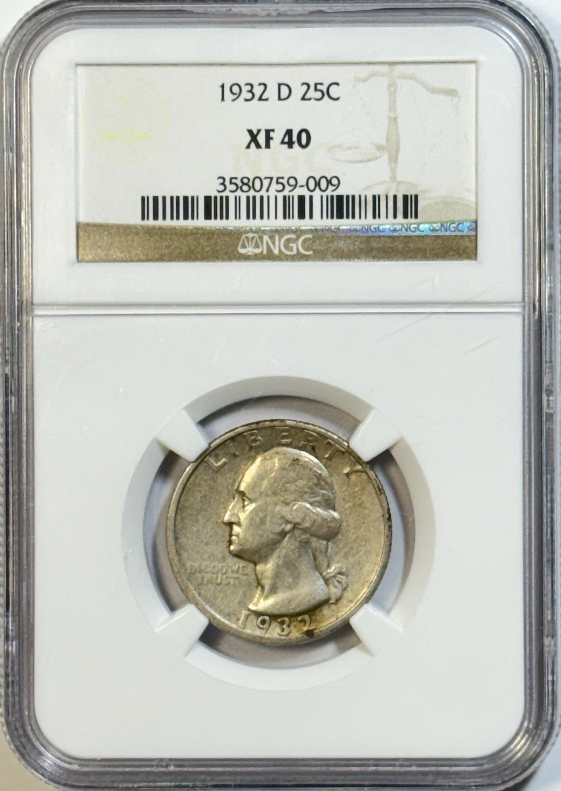 1932-D Washington Quarter – NGC XF40 – Key Date Silver – Certified Original