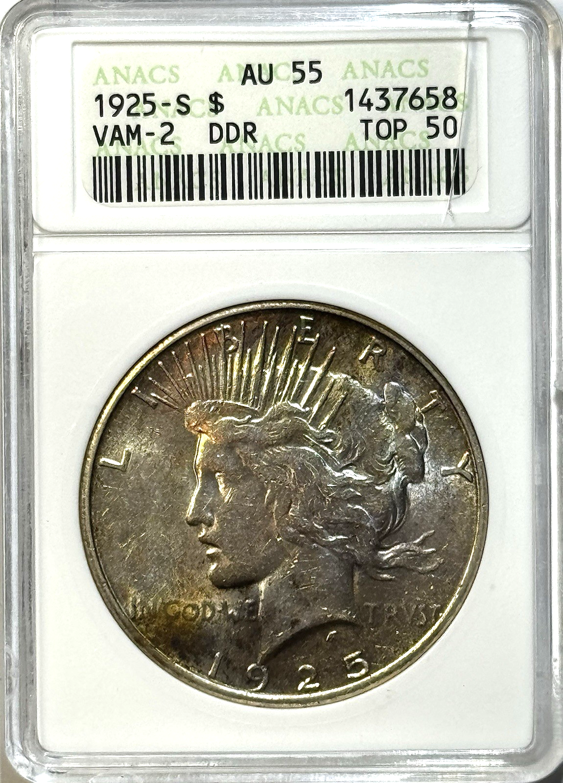 1925-S Peace Dollar - VAM-2 DDR ANACS AU55 Top 50 Scarce Variety — Old Holder