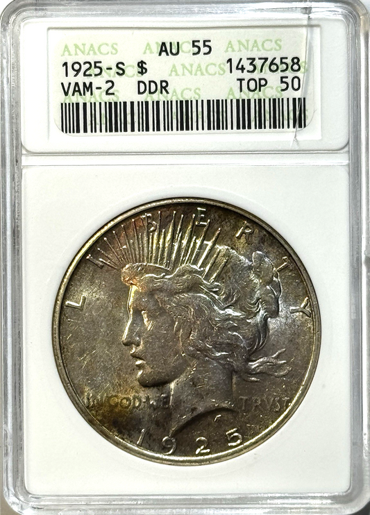 1925-S Peace Dollar - VAM-2 DDR ANACS AU55 Top 50 Scarce Variety — Old Holder
