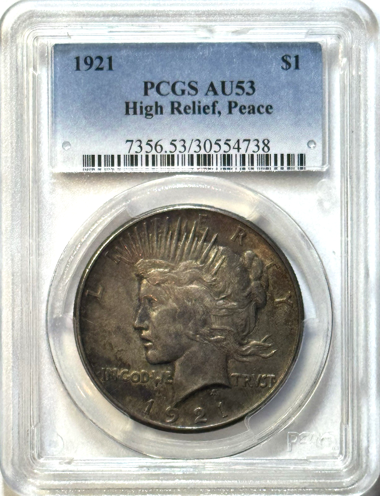 1921 High Relief Peace Dollar $1 | PCGS AU53 | Stunning Natural Toning | Classic