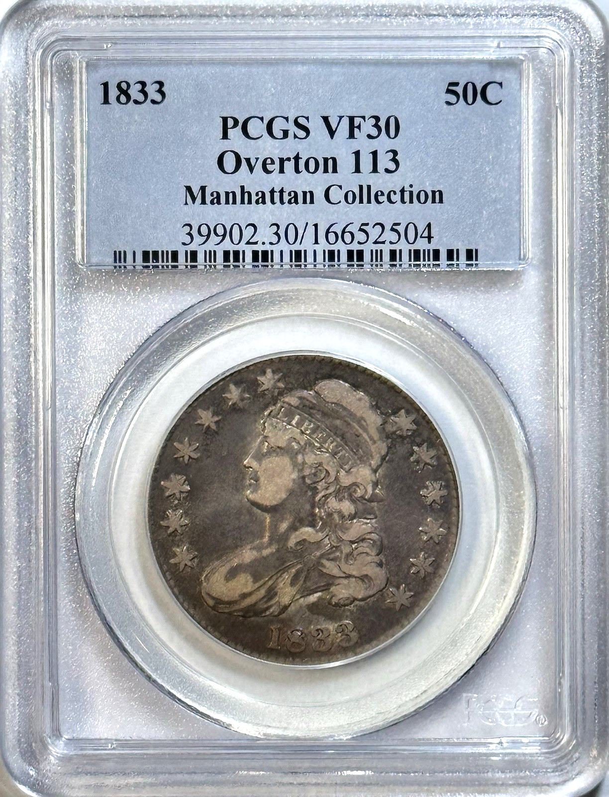 1833 Capped Bust Half Dollar PCGS VF30 — O-113 Overton • Choice Early Silver