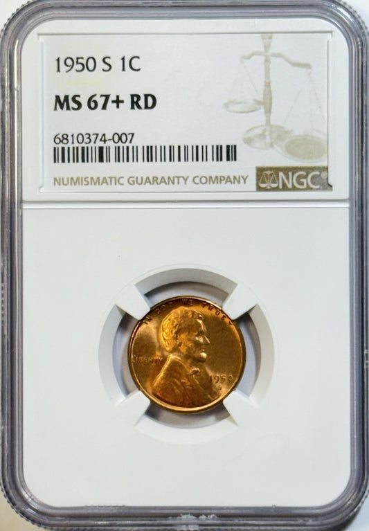 1950-S Lincoln Wheat Cent NGC MS67+ RD | Stunning Red Color | Top-End Grade