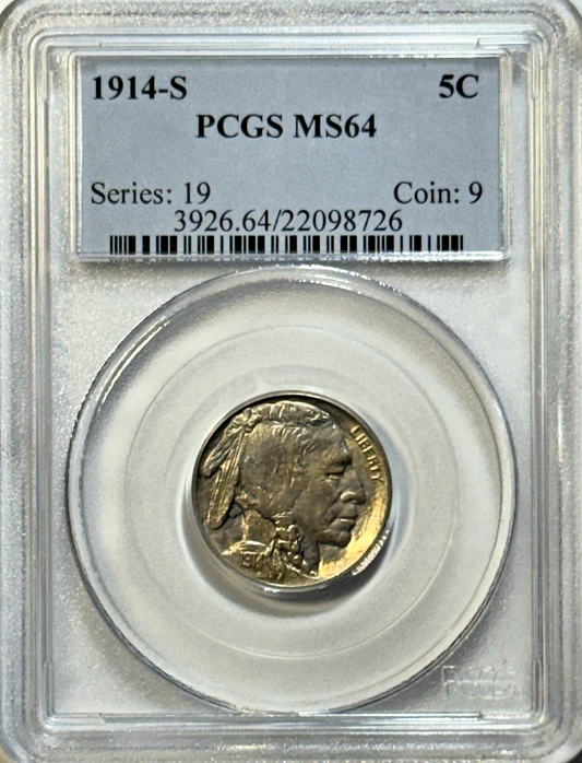 1914-S Buffalo Nickel — PCGS MS64 — Early S-Mint Beast! Gem Semi Key Date!