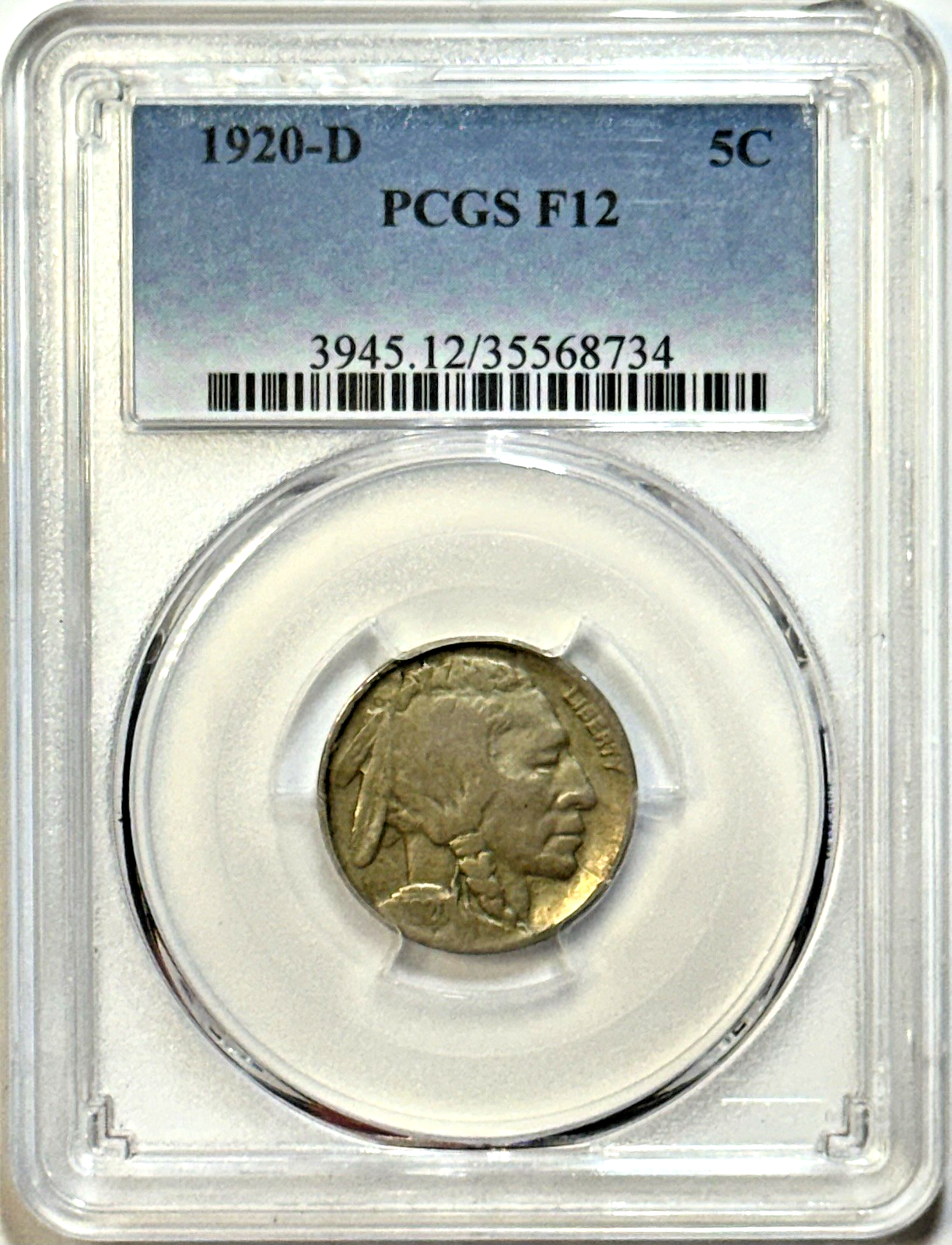 1920-D Buffalo Nickel - PCGS F12 - Better Date Certified Early 5C