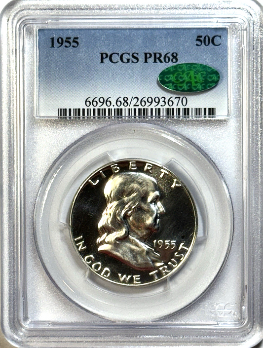 1955 Franklin Half Dollar - PCGS PR68 CAC - Superb Gem Proof Blast White Beauty