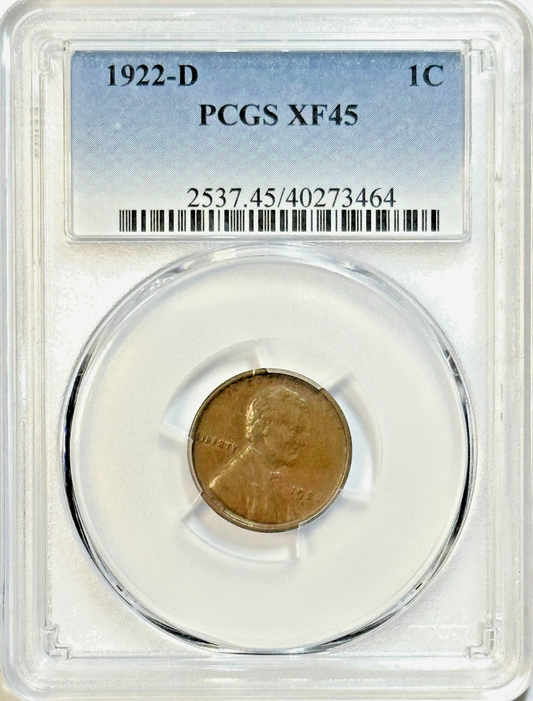 1922-D Lincoln Wheat Cent PCGS XF45 Better Date Copper Penny 1C Certified Coin
