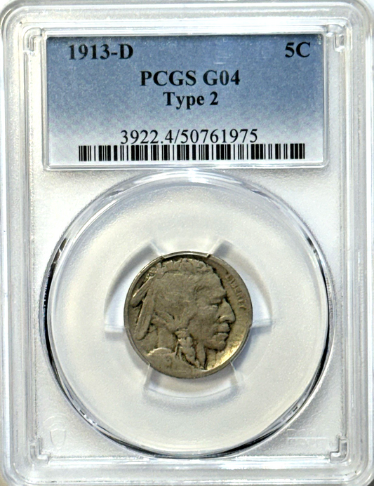 1913-D Type 2 Buffalo Nickel - PCGS G04 - Better Date 5C Tough Early Issue