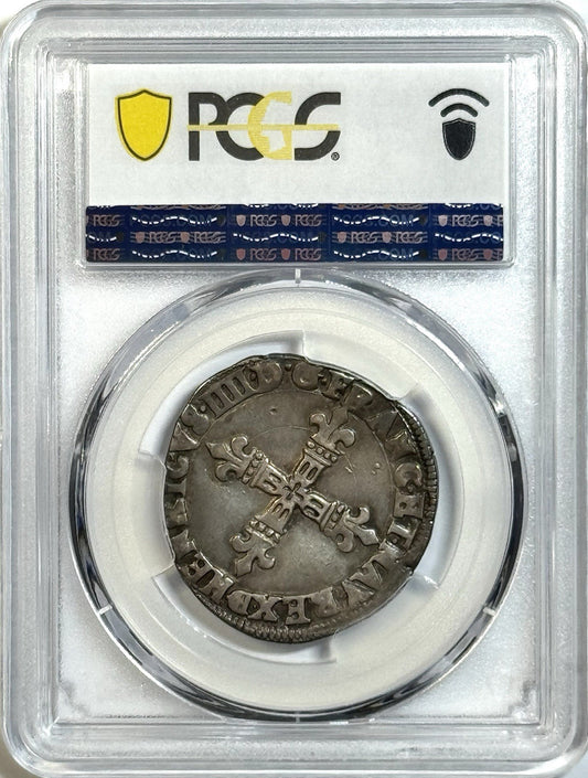 1601 France 1/4 Ecu - PCGS AU50 - Henry IV Silver Hammered Coin Morlaas