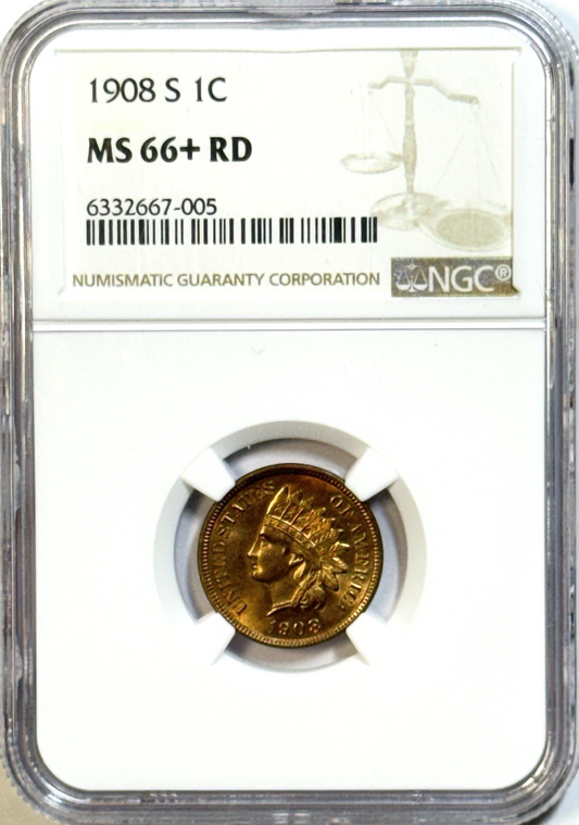 1908-S Indian Head Cent NGC MS66+ RD | San Francisco Mint | High-End Red