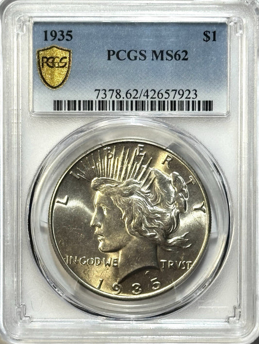 1935 Peace Silver Dollar - PCGS MS62 Gold Shield - Last Year Issue $1 BU Coin
